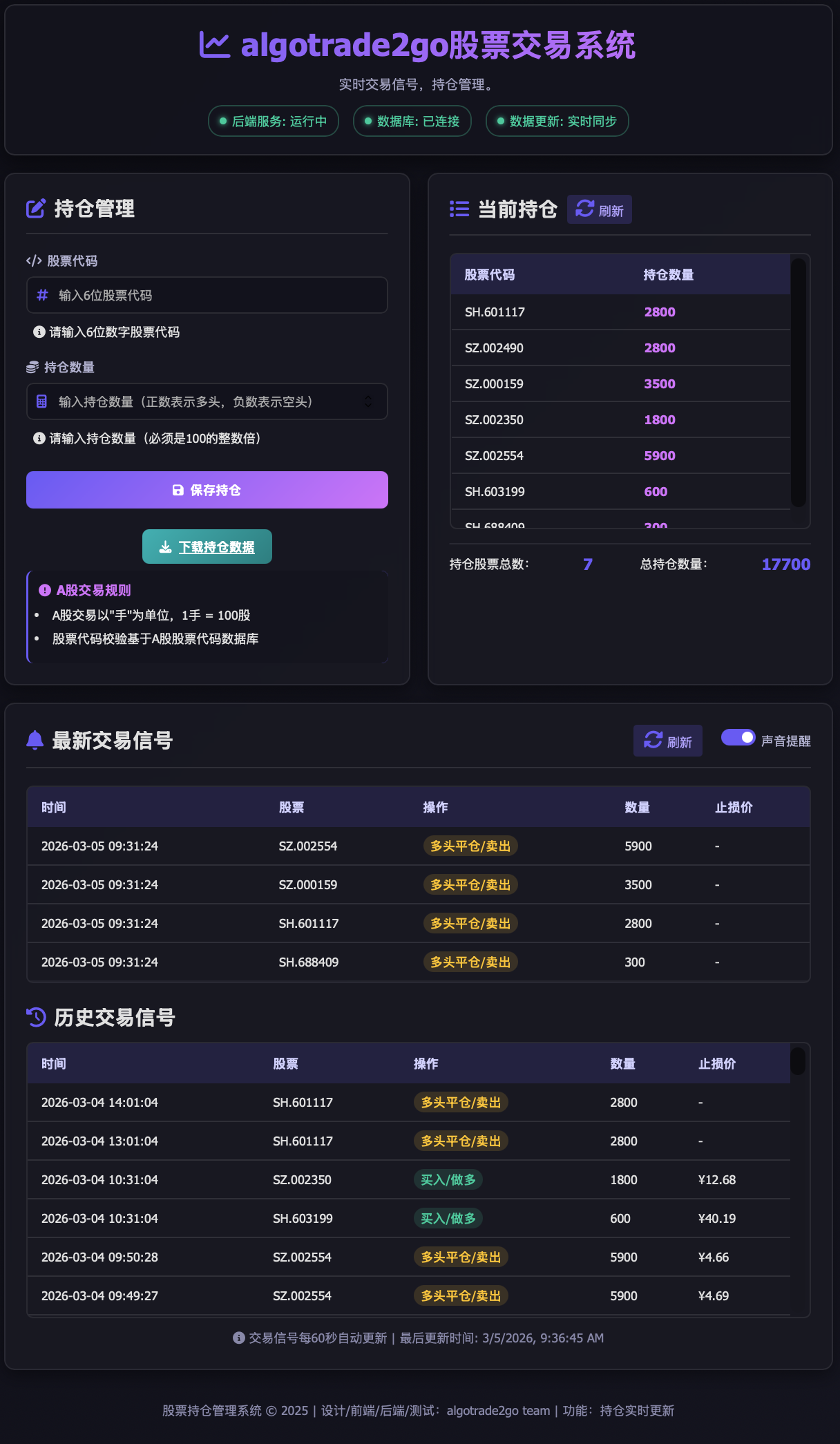 智能算法交易系统客户端截图